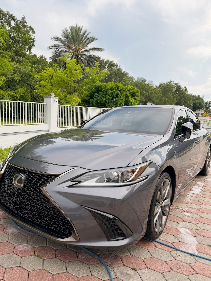 Lexus ES F-Sport front three-quarter after wash